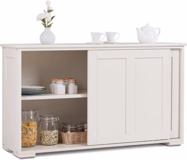 Armadietto Design Mania con due porte scorrevoli in legno e MDF, ideale per cucina o soggiorno, Beige, L: 106,7 cm, P: 33 cm, H: 60 cm – 1
