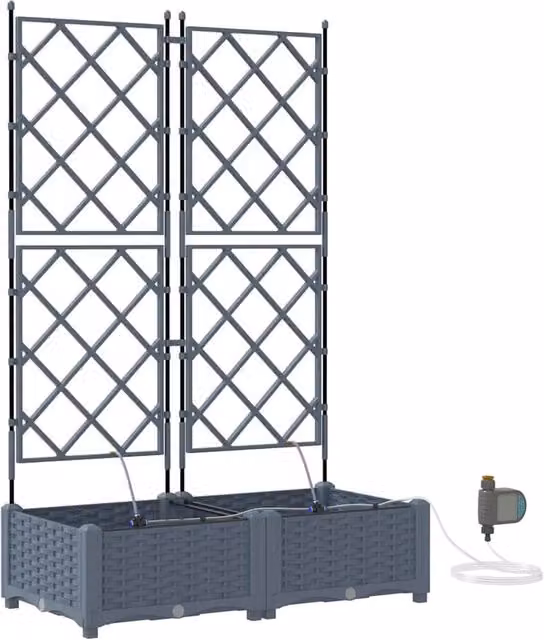 Set di 2 fioriere da giardino moderne con sistema di irrigazione 80 x 40 x 126 cm acciaio grigio chiaro 02_0058594