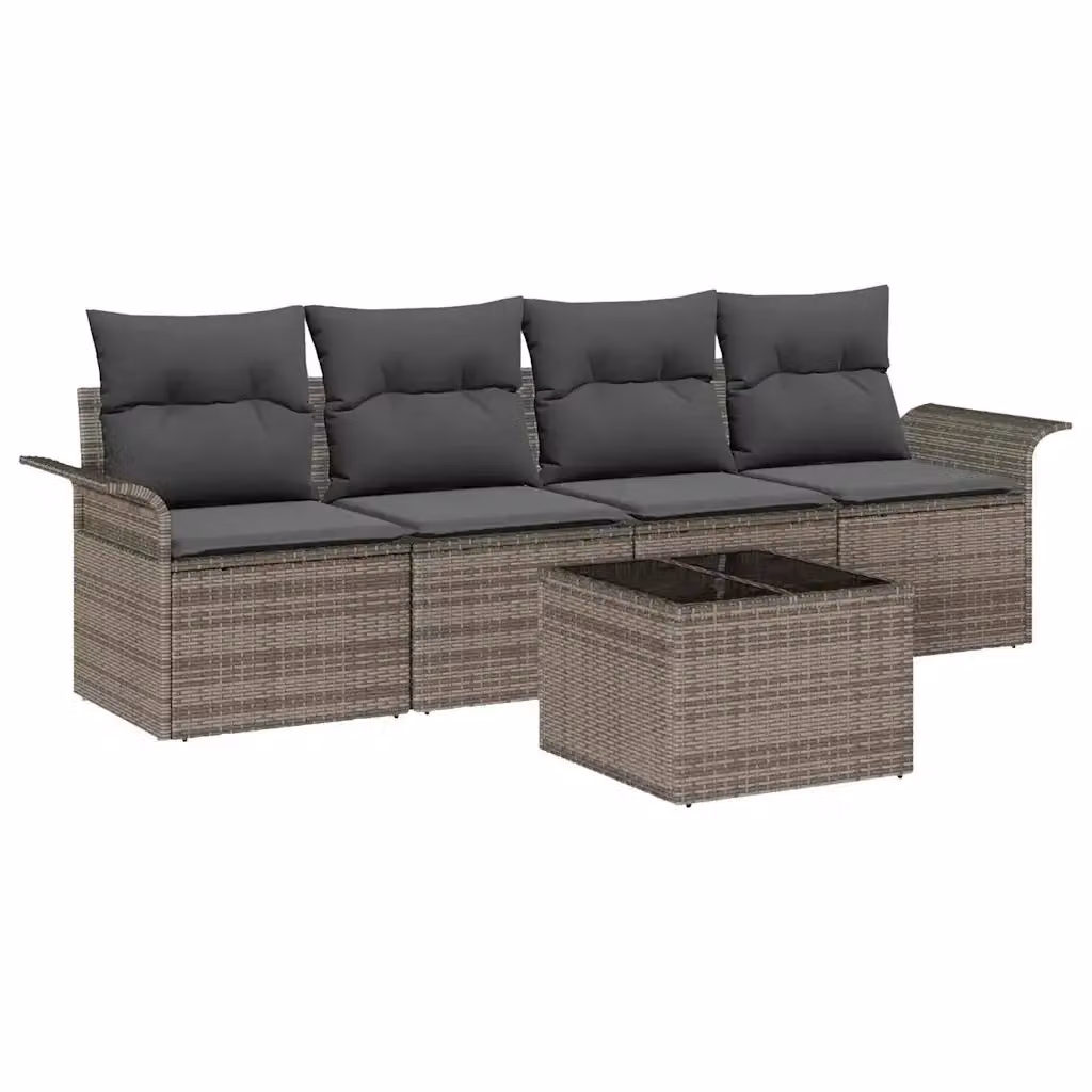 Set di divani da giardino vidaXL in polyrattan grigio con cuscini e tavolino da esterno – 2