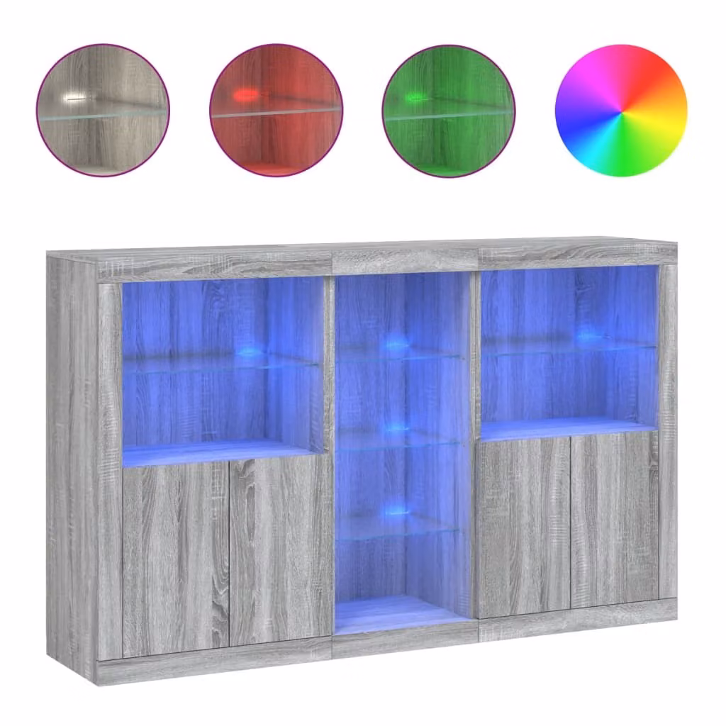 Credenza con Luci LED Grigio Sonoma 162x37x100 cm