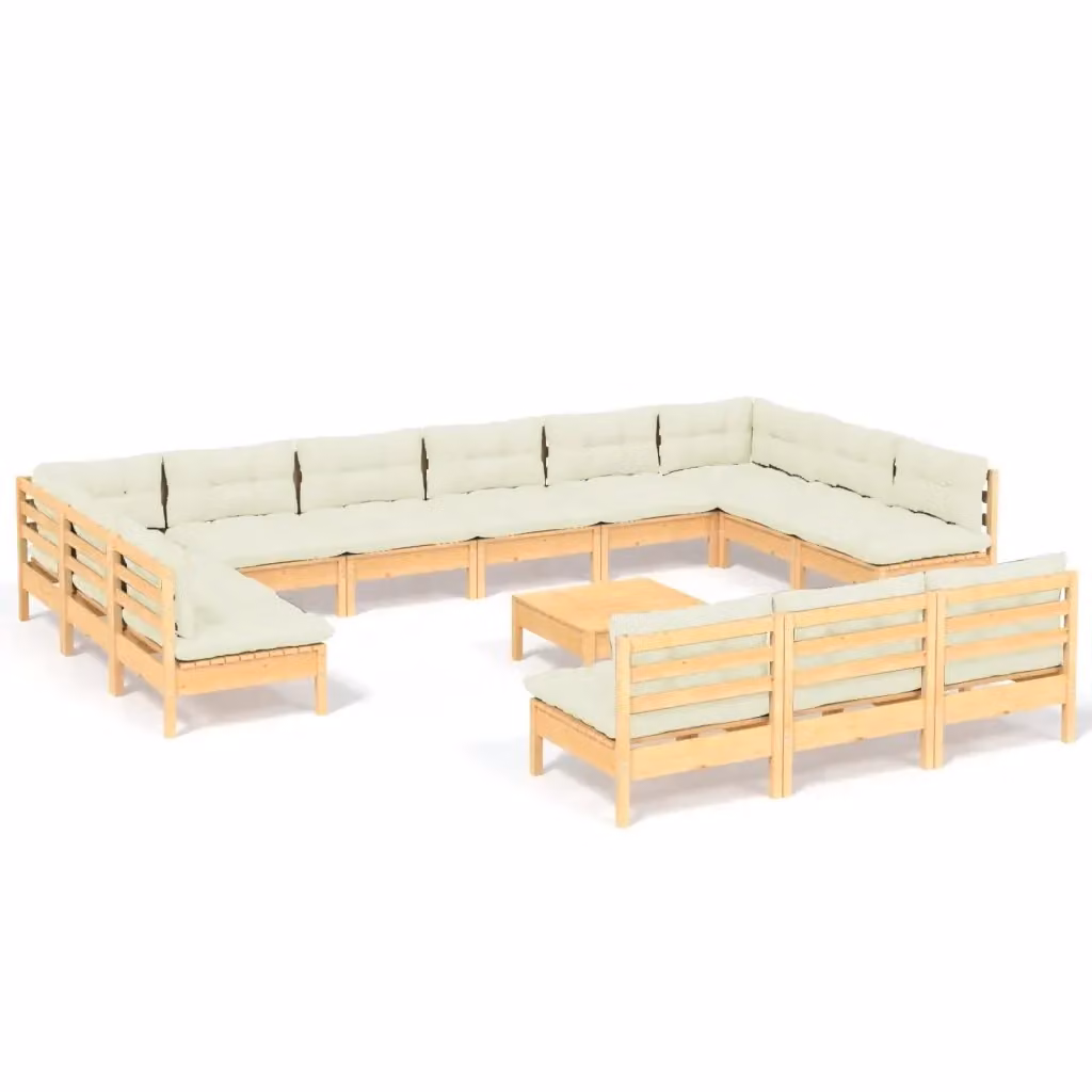 Set di Divani da Giardino vidaXL in Legno di Pino Massello con Cuscini Beige 14 Pezzi – 2