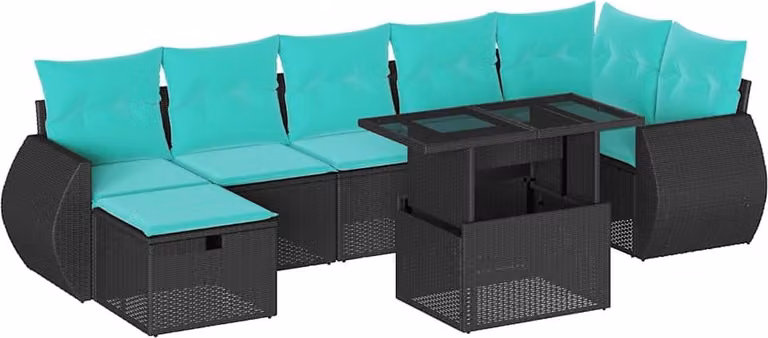 set di divani da giardino 8 pezzi con cuscini, polyrattan nero