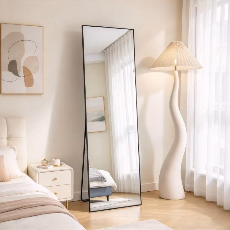 Specchio a figura intera INONEFT, 162x53 cm, resistente alla rottura. Può essere appeso o appoggiato alla parete, ideale per camere da letto, soggiorni e cabine armadio, colore nero