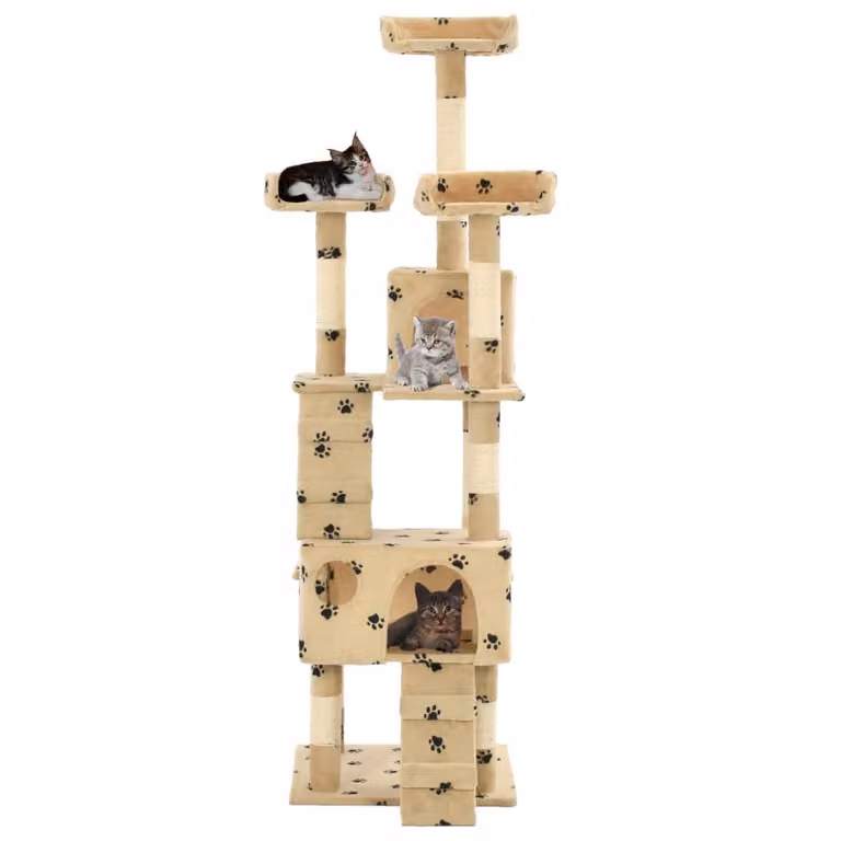 vidaXL Tiragraffi per gatti con pali in sisal 170 cm Beige a forma di zampa