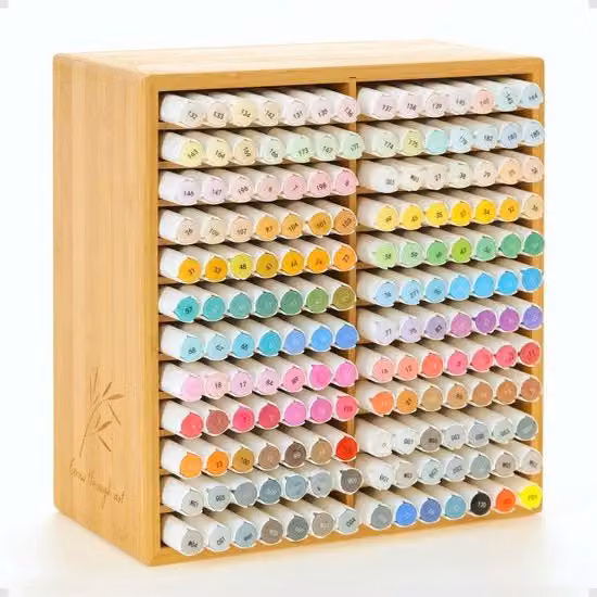 Organizzatore multi-compartimento in legno di bambù multicolore per 168 pennarelli, matite e pastelli