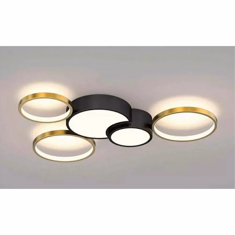 Plafoniera LED Trade Shop Moderna con 5 Cerchi Oro e Nero, Luce 4000K, 48W – 2