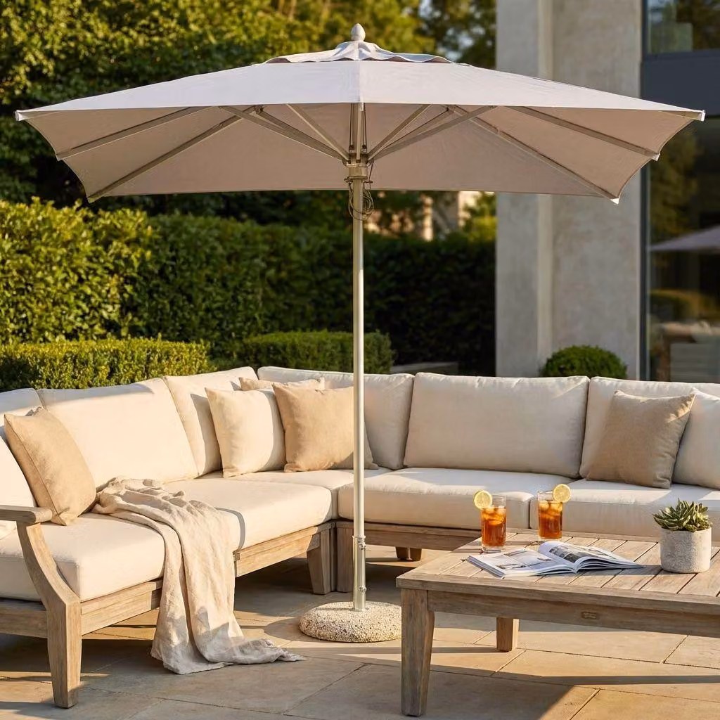 Milani Home - ombrellone da giardino 3 x 3 m con palo centrale in alluminio, telo poliestere grigio chiaro, per terrazzo, piscina e locali