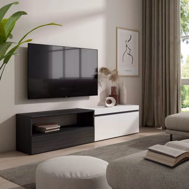 Mobile TV, 200x35x45cm, soggiorno, Per TV fino a 80", Mobile Soggiorno, Bianco e nero RF2160
