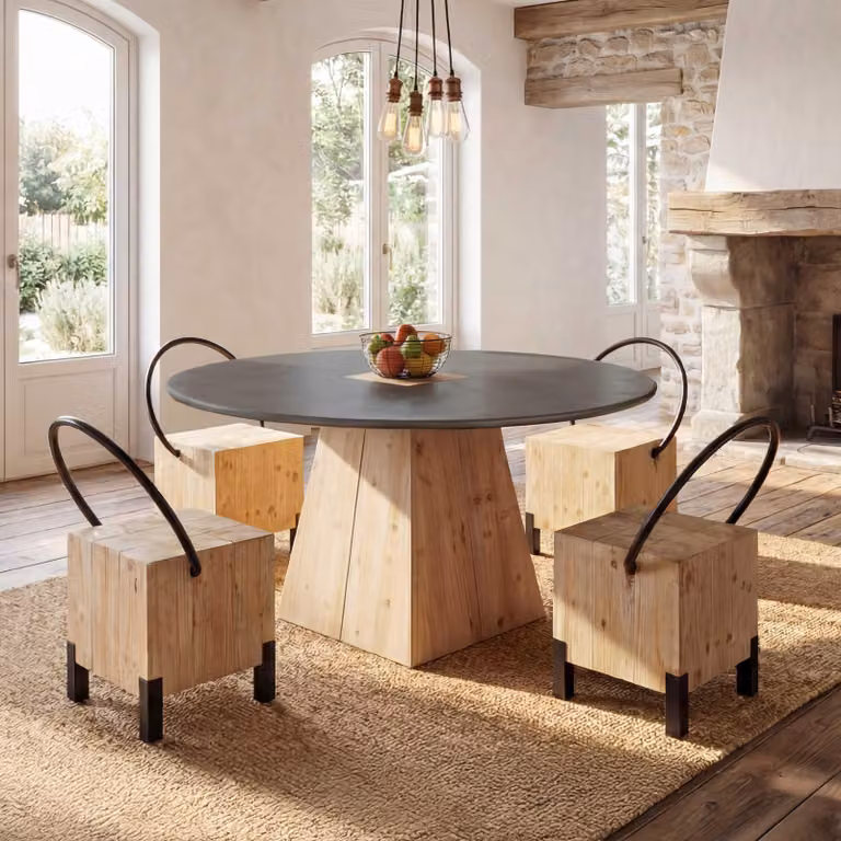 set di 4 sedie da pranzo HWC-L76, sgabello per visitatori, metallo industriale in legno massiccio MVG, naturale