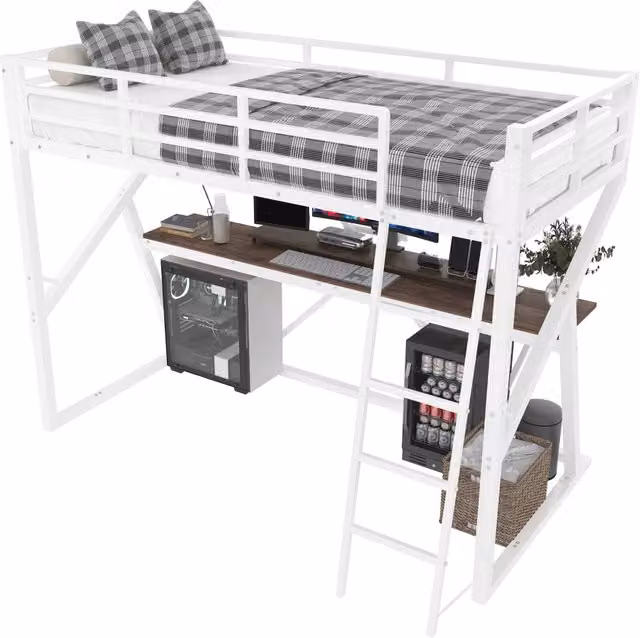 Letto a castello REDOM per bambini in metallo e MDF bianco e multicolore con struttura a casetta, L/P/H: 204 x 90 x 160,5 cm