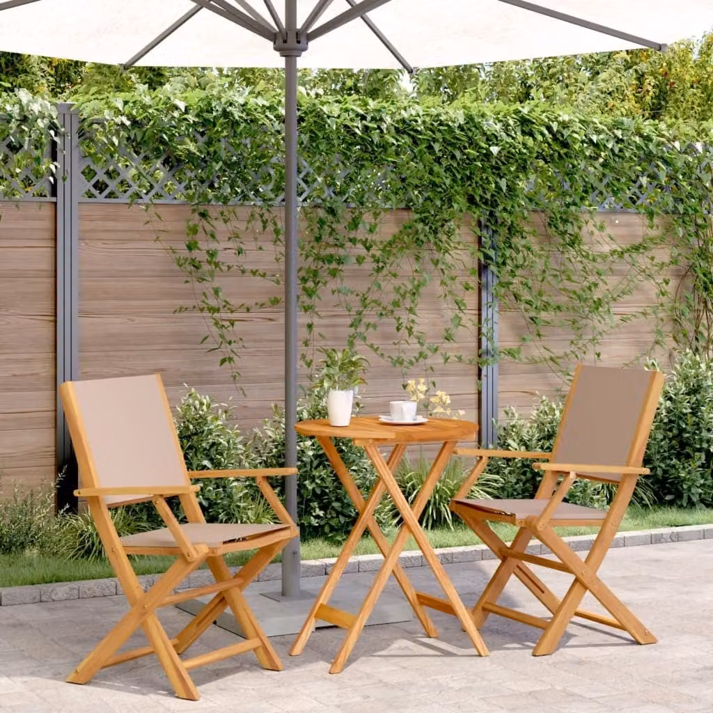 Maison Exclusive - Set da bistrot 3 pezzi in tessuto color taupe e legno massello