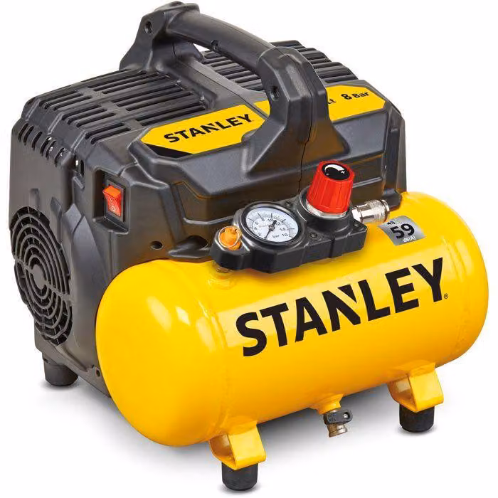 Compressore orizzontale Stanley, silenzioso, capacità 6 litri, 1 HP, compatto