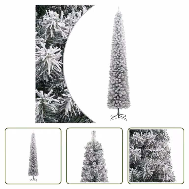 The Living Store Albero di Natale Slim con supporto innevato 270 cm PVC