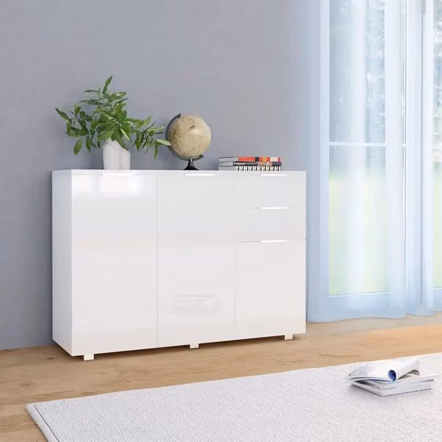 Credenza moderna vidaXL in bianco lucido L: 107 cm, P: 35 cm, H: 80,5 cm