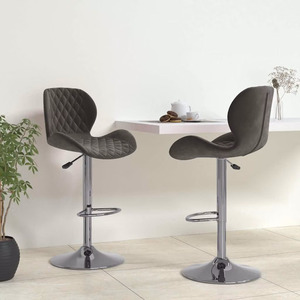 Set di 2 sedie da bar vidaXL in velluto grigio con base girevole a 360 gradi