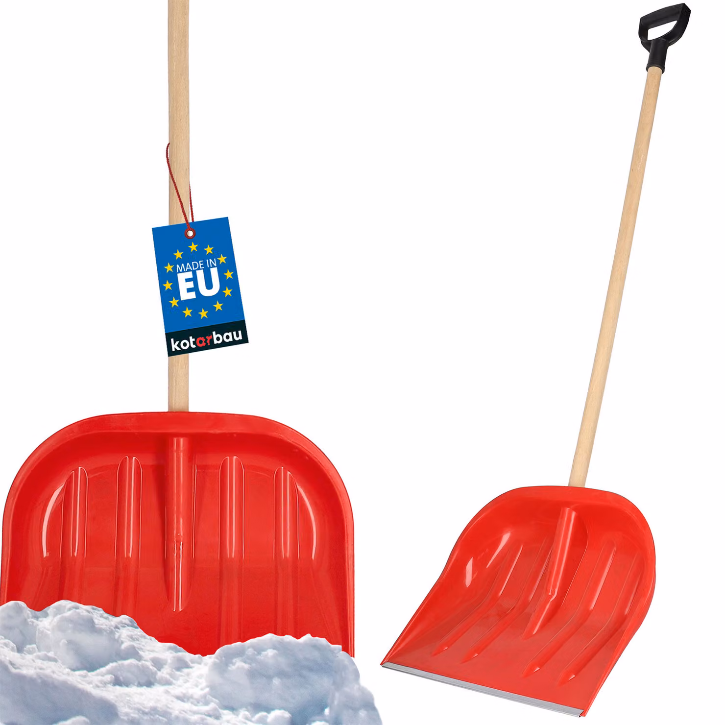 KOTARBAU® Pala da neve Pala da neve 47 cm con manico in legno Lama in plastica rinforzata con attacco in metallo con manico ergonomico Rosso 135 cm