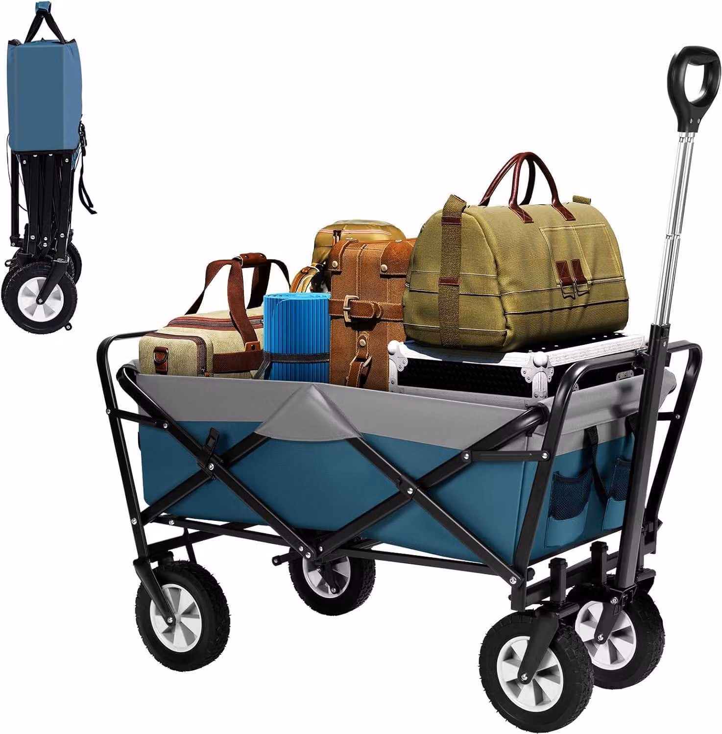 Carrello pieghevole EUGAD, per il campeggio e la spesa, portata massima 80 kg, blu-grigio