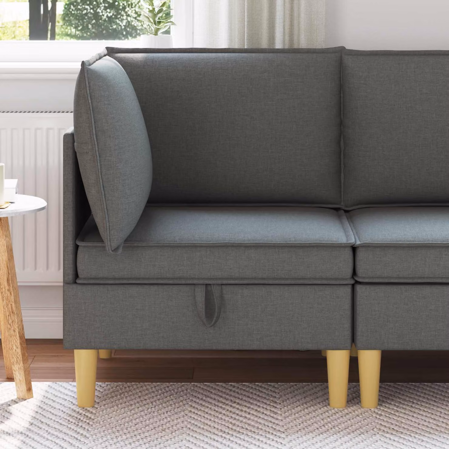 Divano ad Angolo con Contenitore vidaXL in Tessuto Grigio Scuro