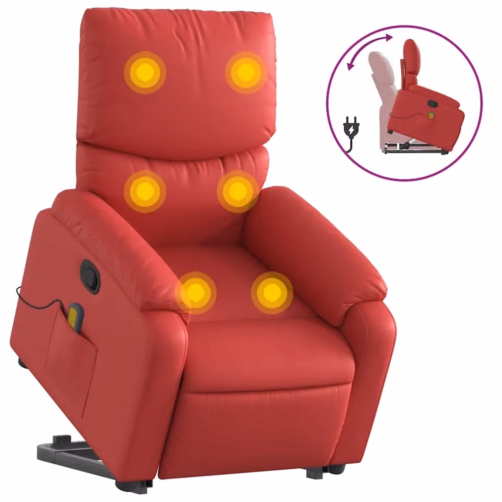 Poltrona Alzapersona Reclinabile con Massaggio vidaXL in Similpelle Rossa con Braccioli e Supporto Elettrico per Senior – 2