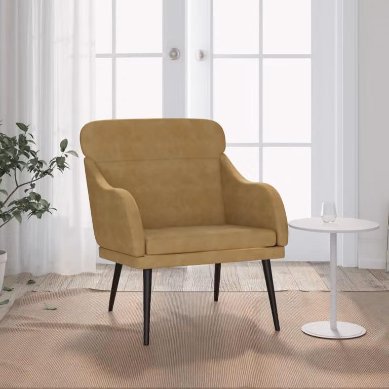 Poltrona relax moderna vidaXL in velluto marrone con braccioli e struttura in metallo L/P/H: 63 x 76 x 80 cm