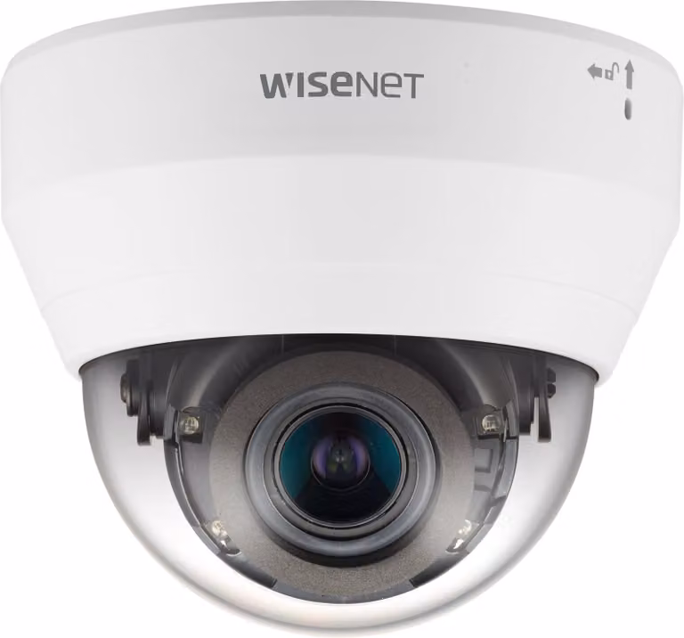 Hanwha Techwin Hanwha QND-6082R1, telecamera di sicurezza IP, cablata, da soffitto, bianca, a cupola, in plastica