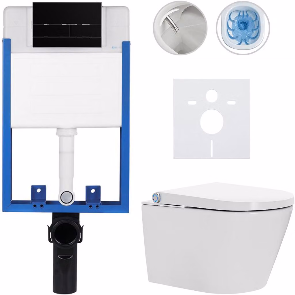 Set completo per WC Profi/Cronus Standard - bianco lucido - pulsante per WC Line/nero lucido - da incasso - 59,3x38,4 cm