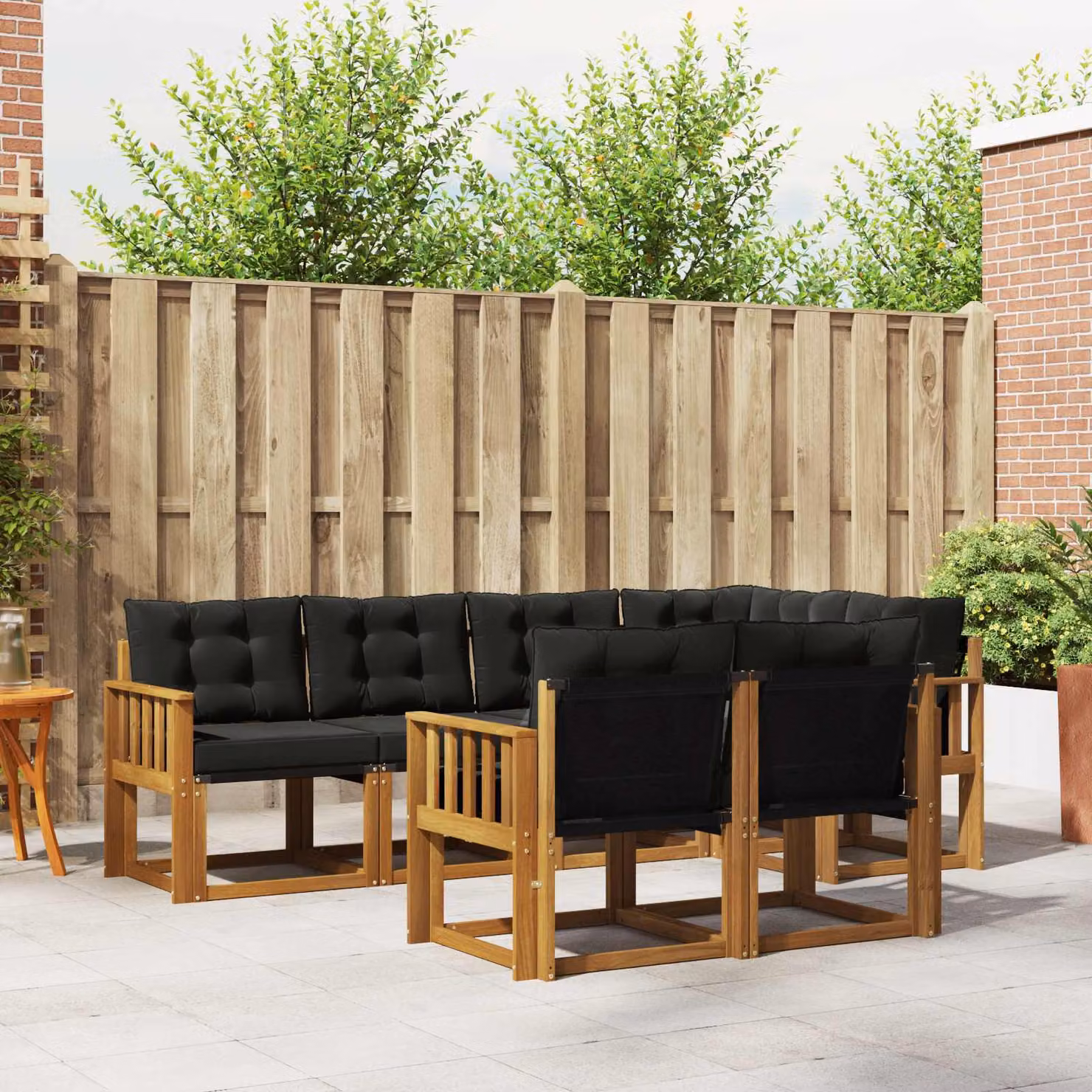 Set di divani da esterno vidaXL 7 pz in legno di acacia e textilene, colore marrone e nero