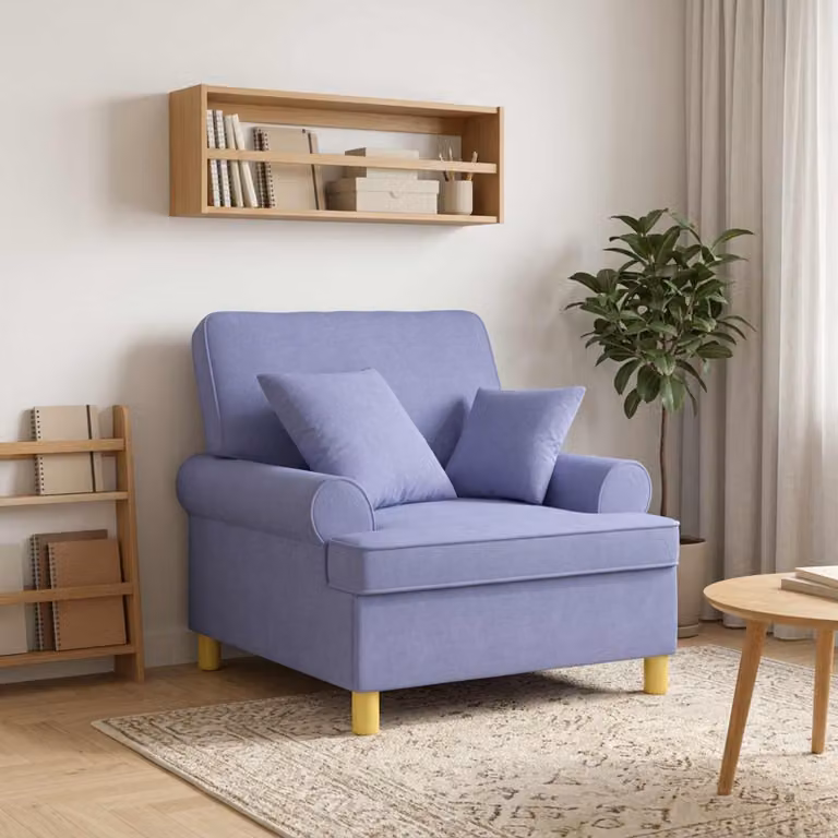 Poltrona XL vidaXL con cuscini in tessuto blu jeans per soggiorno e camera da letto