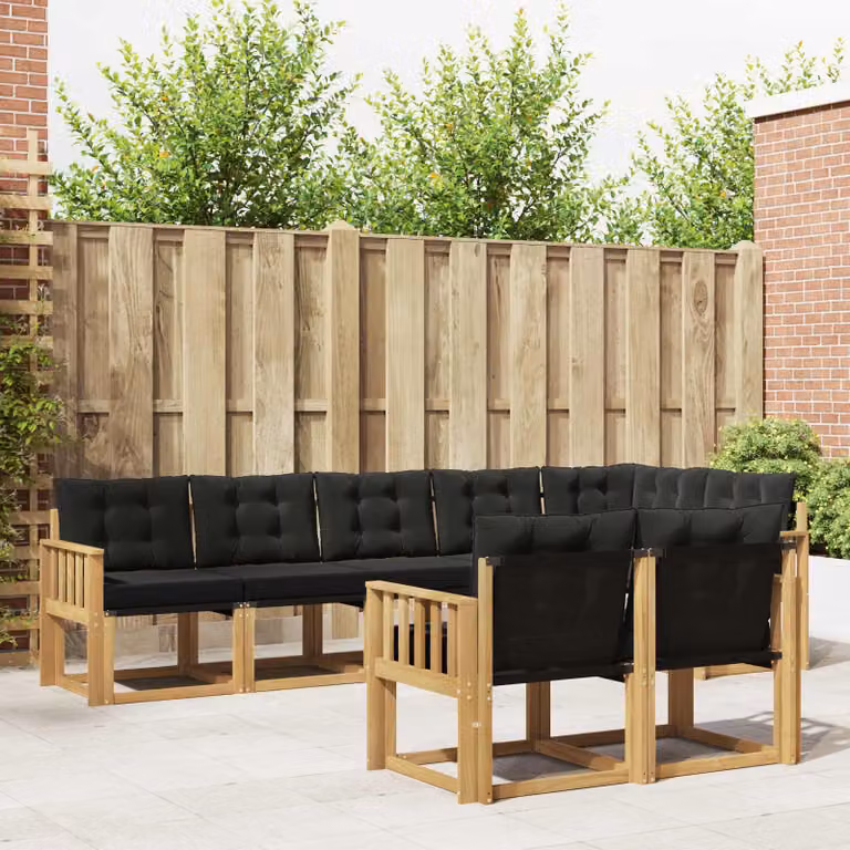 Set di divani da esterno vidaXL 8 pz in legno di acacia con cuscini Bianco e Nero