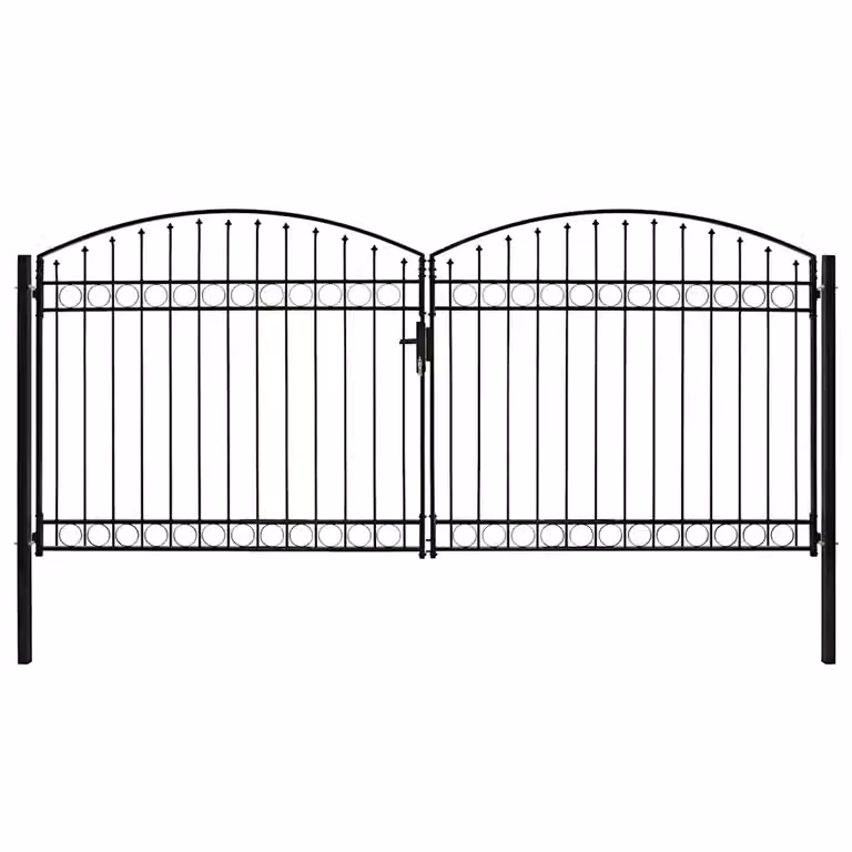 Cancello a doppia anta vidaXL in acciaio nero con parte superiore ad arco L: 400 cm, H: 200 cm