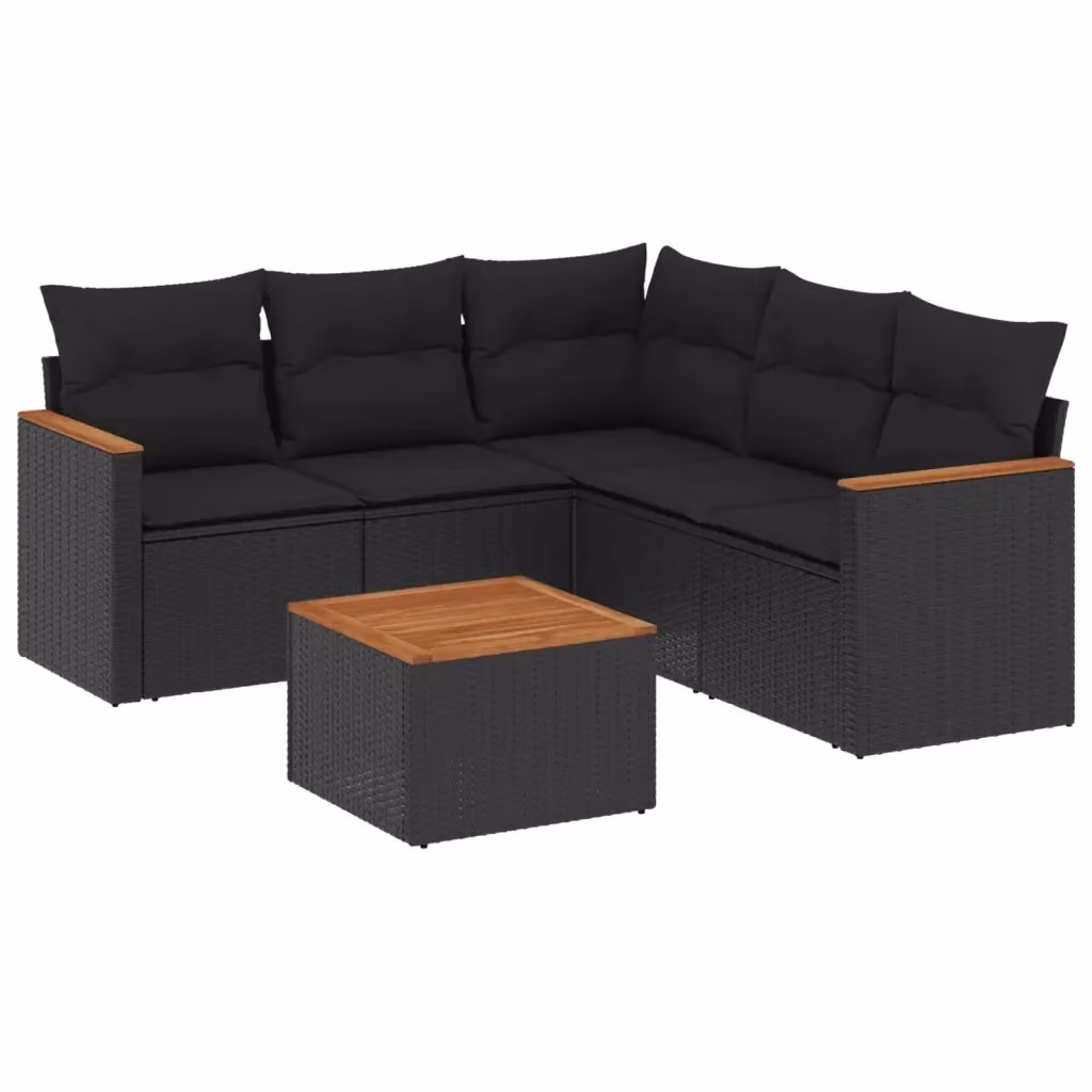 vidaXL Set Divano da Giardino a L da 6 pz in Polyrattan Nero con Cuscini e Tavolino da Caffè – 2