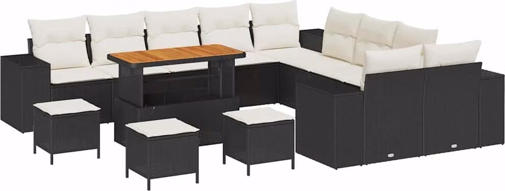 Set Divano da Giardino con cuscino 14 pcs Nero polyrattan
