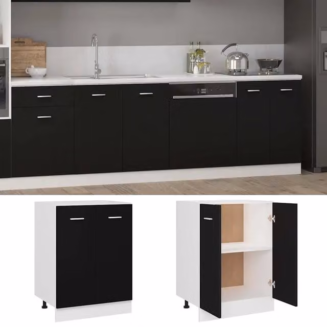 Armadio inferiore da cucina Lyon Design in legno nero opaco L: 60 cm, P: 46 cm, H: 81,5 cm