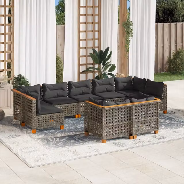 Set Divano da Giardino 9 pz con Cuscini Grigio in Polyrattan 3261993