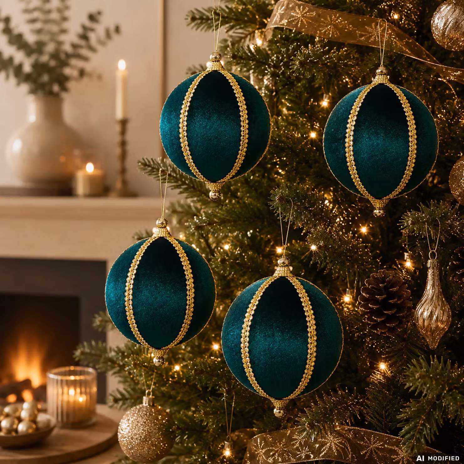 Set di 4 palline di Natale Vestiamo Casa verdi con finiture oro, infrangibili, diametro: 10 cm – 2
