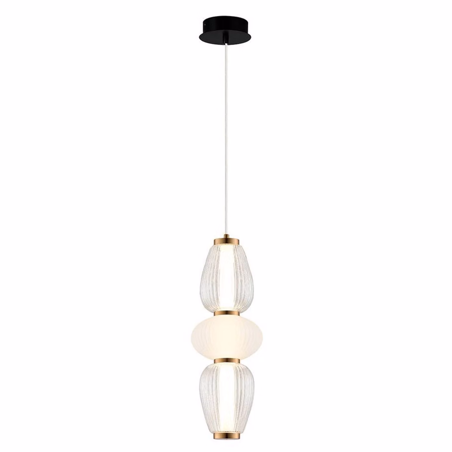 Viokef Lampada LED a sospensione Shiny, Ø 16 cm, trasparente/bianco, vetro Shiny, Chiaro / Trasparente, Soggiorno / Sala da pranzo, Moderno