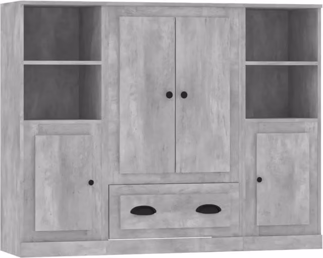 Credenze 3 pz | Madia | Buffet da pranzo | Armadio da pranzo Grigio Cemento in Legno Multistrato