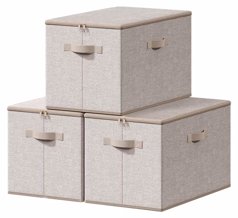 Scatole pieghevoli in tessuto con maniglie, set da 3 pezzi | Beige | 50x30x30 cm