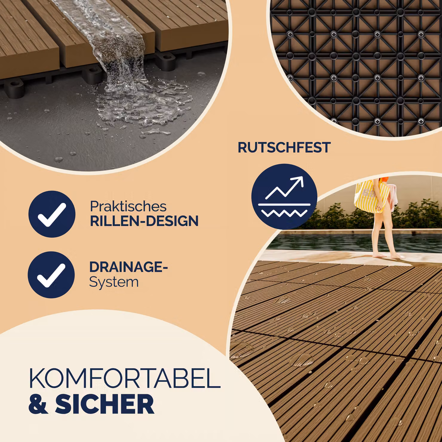 Set di 66 piastrelle da giardino Casaria in WPC con sistema click, colore terracotta, L/P: 30 x 30 cm – 3