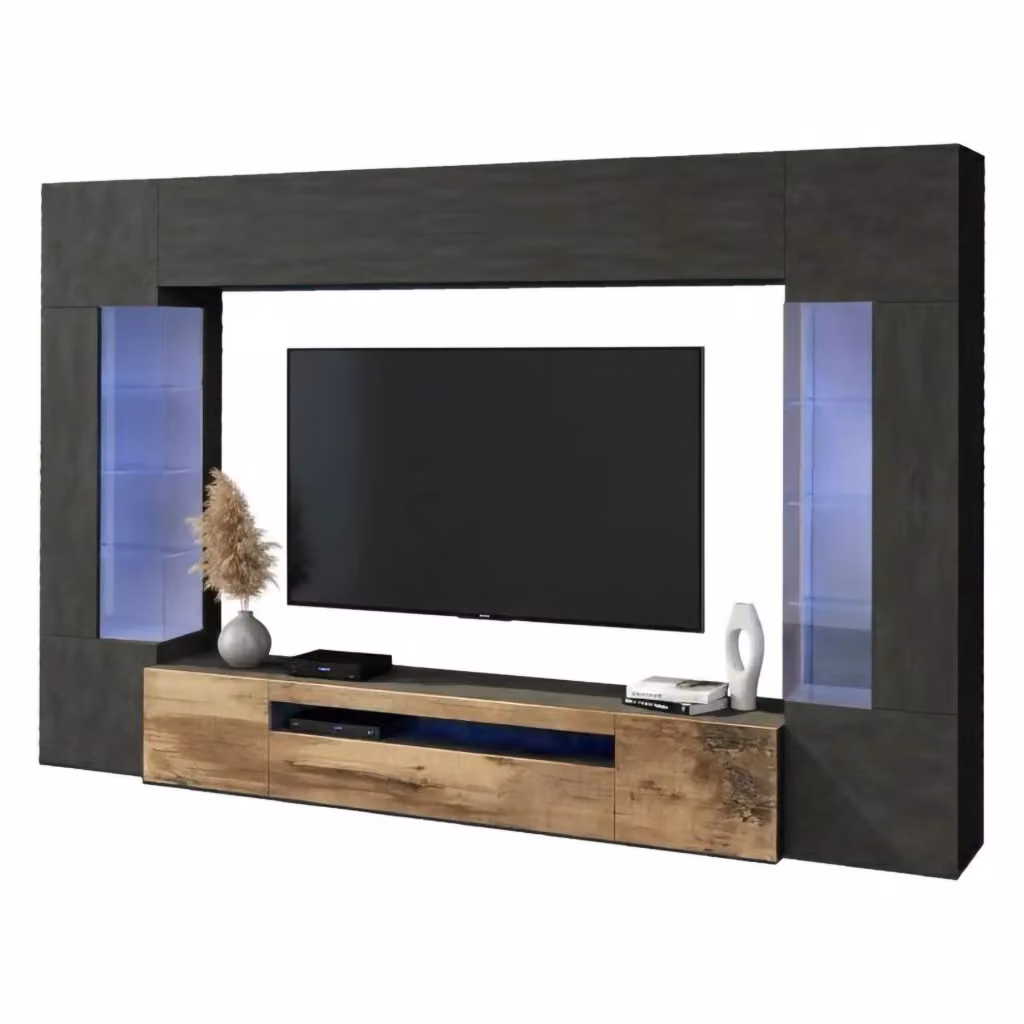 Parete Attrezzata Arga DMORA per Soggiorno e Sala da Pranzo, Colore Antracite Opaco, L 290 x P 40 x H 191 cm – 2