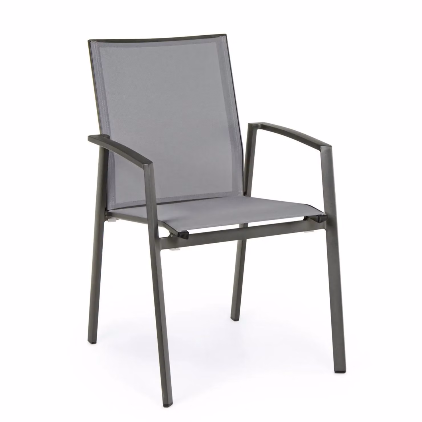 Set 4 sedie da giardino con braccioli ZARAGOZA in textilene e alluminio antracite, impilabili