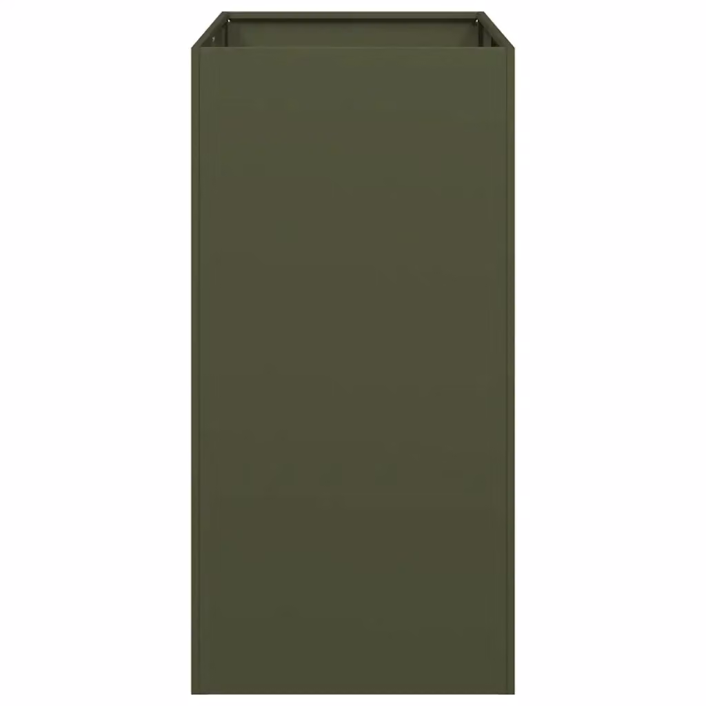 Fioriera moderna in acciaio verde oliva con fondo aperto per giardino o patio HELLOSHOP26 L: 80 cm, P: 40 cm, H: 80 cm – 2