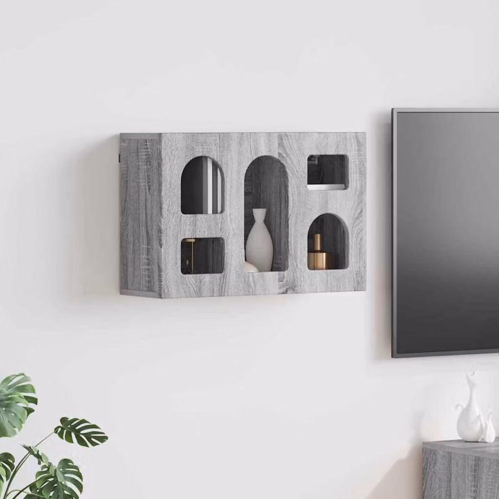 Armadio pensile da parete vidaXL ELST grigio con ante in vetro e ripiani interni L: 60 cm, P: 20 cm, H: 40 cm