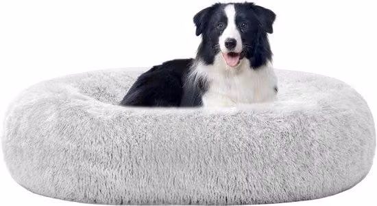 Letto ortopedico per cani, cuscino rotondo per cani, panca per cani, lettino per gatti, modello a ciambella, Knuffel, arredo per cani, lavabile, Ø 90 cm, grigio chiaro
