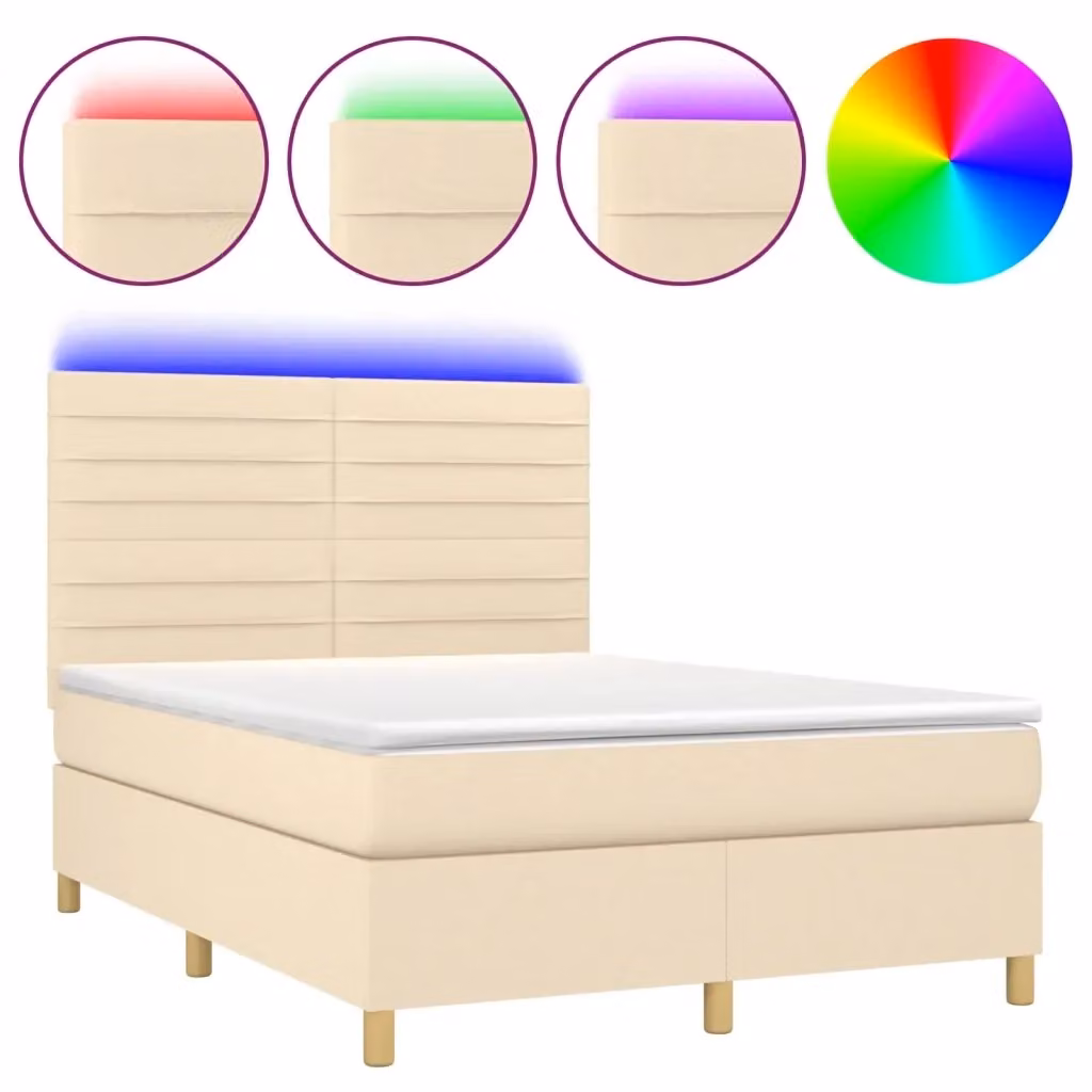 Letto Ibrido con Materasso a Molle Insacchettate vidaXL in Tessuto Beige e Bianco con Illuminazione LED e Porte USB L/P/H: 140 x 200 cm – 2