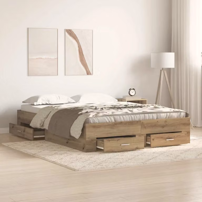 Struttura letto con cassetti vidaXL in legno effetto rovere rustico marrone L: 140 cm, P: 190 cm, H: 220 cm