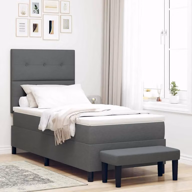 Letto ibrido con molle a tasche e testiera vidaXL, Grigio, L 100 x P 200 cm