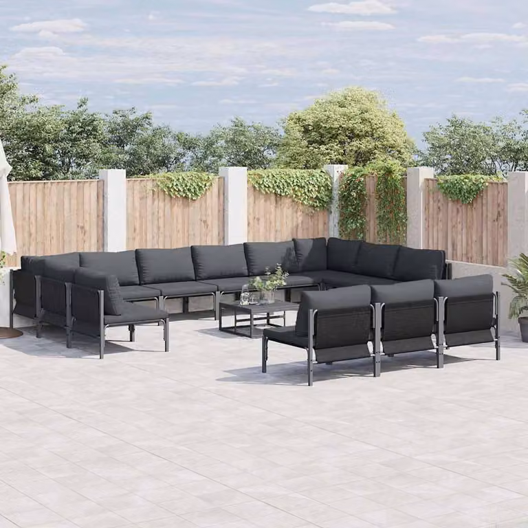 Set Divano da Giardino vidaXL 14 Pezzi Moderno a Forma di L in Acciaio Antracite con Cuscini Inclusi