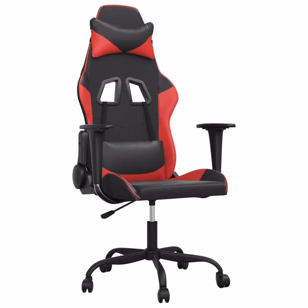 Sedia da Gaming Massaggiante Rosso e Nero in Pelle finta