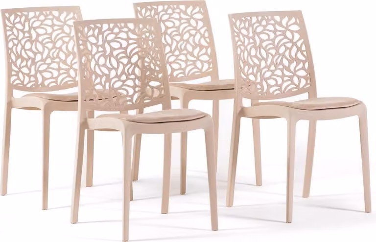Set di 4 sedie in polipropilene con rinforzo in fibra di vetro e seduta imbottita in velluto - sedie robuste, eleganti e confortevoli, impilabili e resistenti, ideali per cucine,da pranzo, bar e ristoranti - design moderno - ANNA SOFT - crema/crema